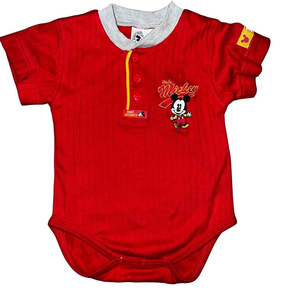 Vintage Baby Mickey & Co red mickey mouse one piece t shirt size 3/6 months